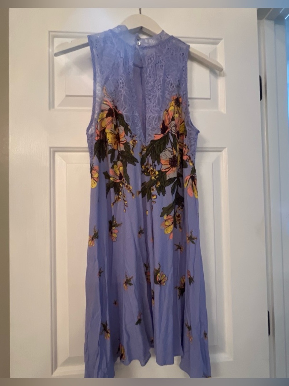 Free People Lavender Floral Lace Yoke Mini Dress size Small
